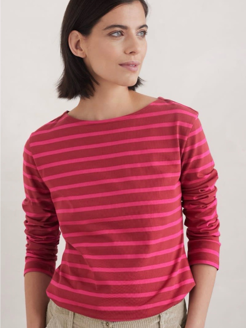 Seasalt Cornwall Sailor Shirt in Breton Dahlia Coulis Size 4 NWT